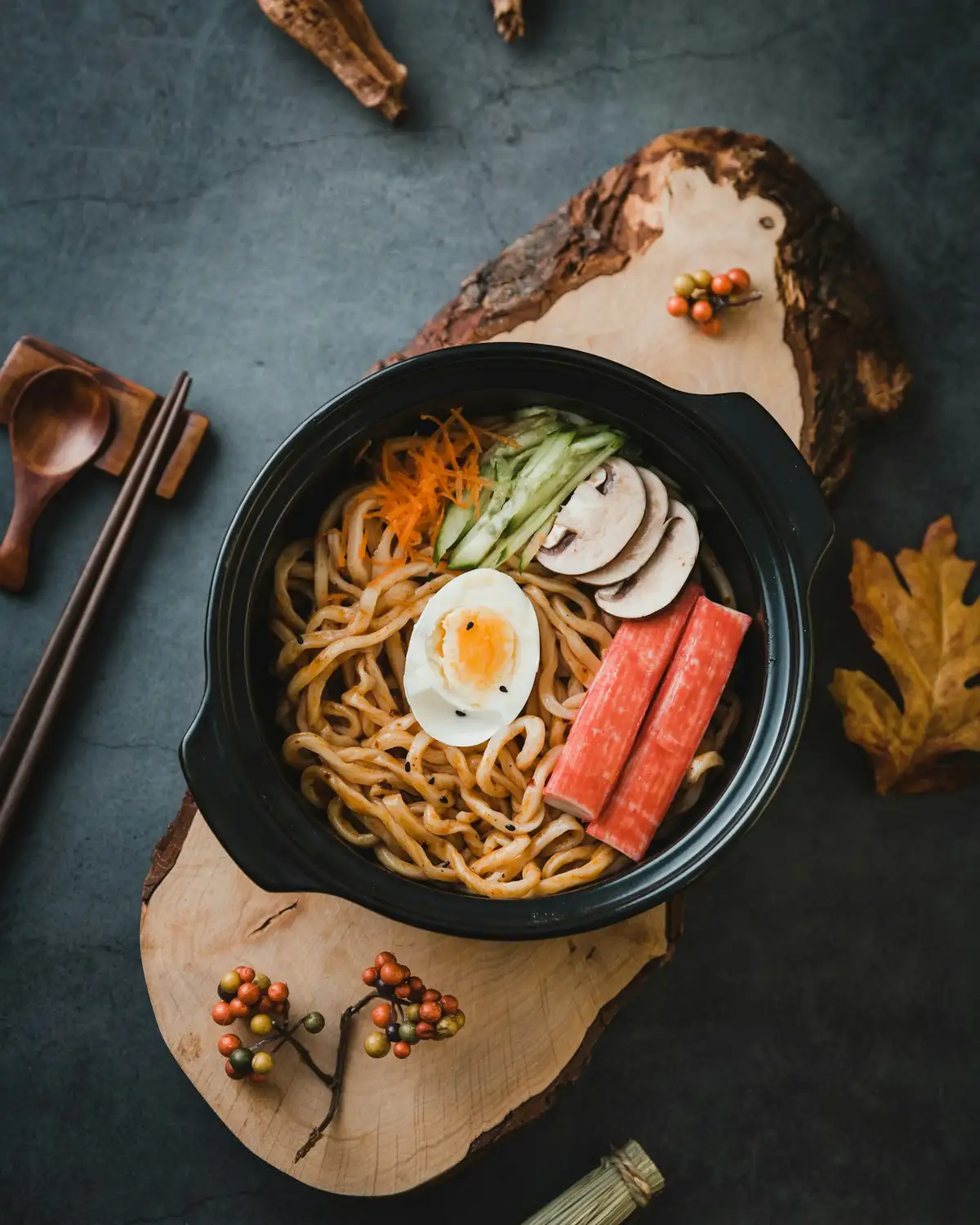 Noodles with vegetables in a bowl