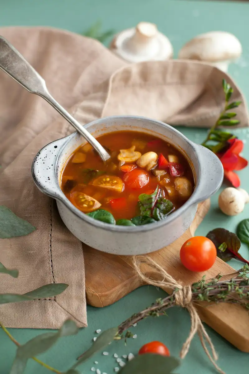 Smoky chickpea tomato soup in a bowl